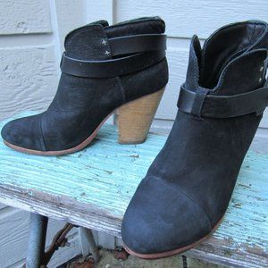Rag & Bone HARROW Bootie Ankle Boot Women's US 8.5 EU 38.5 Black Leather Strap